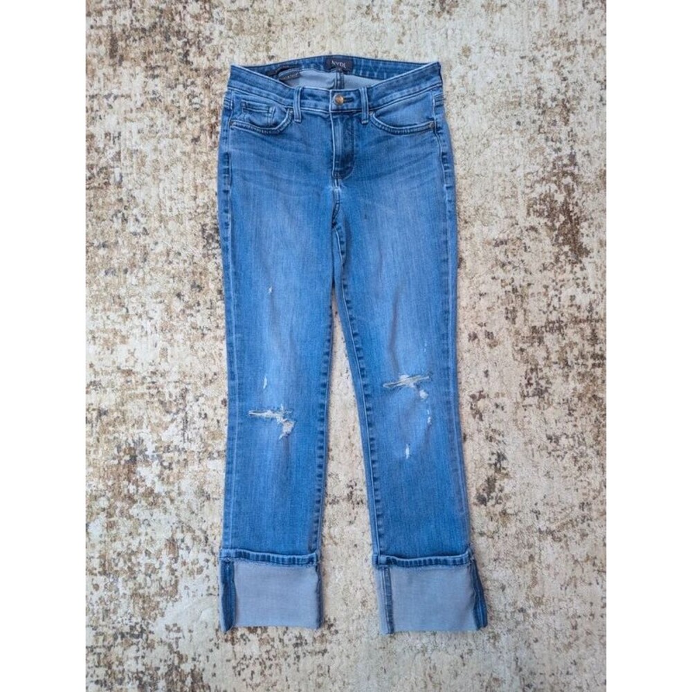 NYDJ Sheri Slim High Rise Slim Straight Leg Cuffed Jeans Size 2